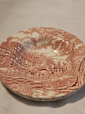 Vintage Royal Wessex Stage Coach Scene Soup Bowl Set Of 3
